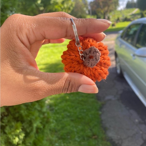 Handmade Crochet Pumpkin Keychain - Picture 3 of 7
